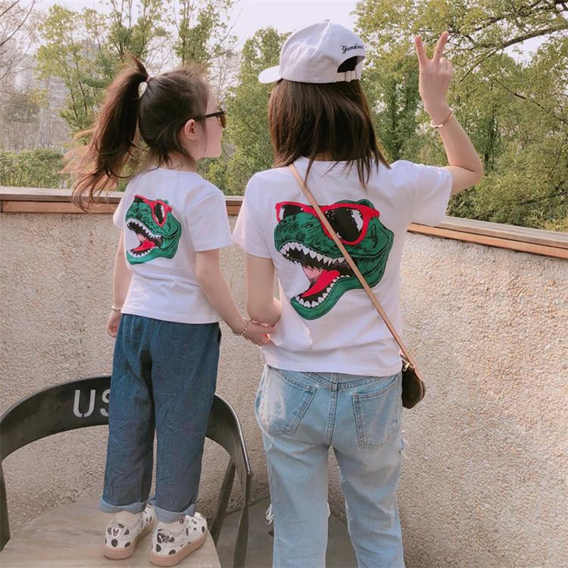 Adult*1pc+Kid*1pc New Dinosaur Black White T-Shirts Family Matching Clothes Short Sleeve Tops Father Mother Cotton Shirt S-XXXL Adult*1pc+Kid*1pc New Dinosaur Black White T-Shirts Family Matching Clothes Short Sleeve Tops Father Mother Cotton Shirt S-XXXL