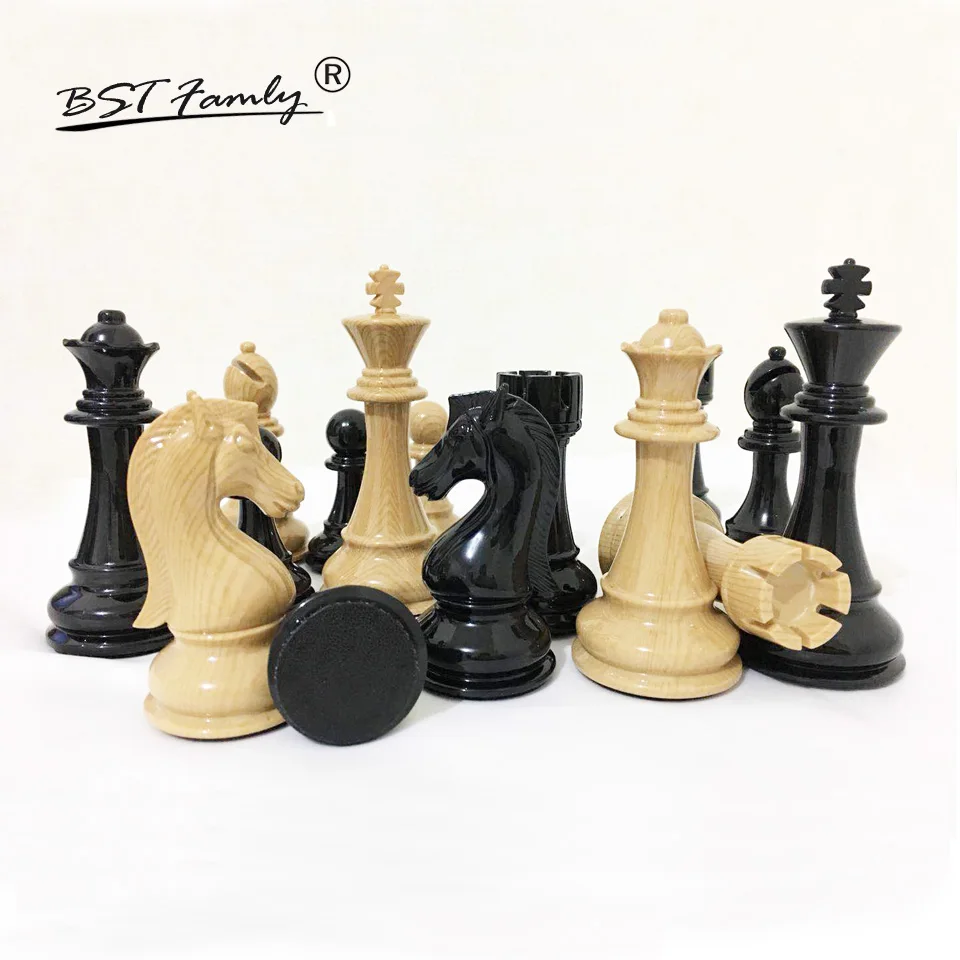 

Plastic Imitation Wooden Chess Pieces Set King Height 109 mm Plating Process and Metal Aggravation Chessman Chess Game IA5