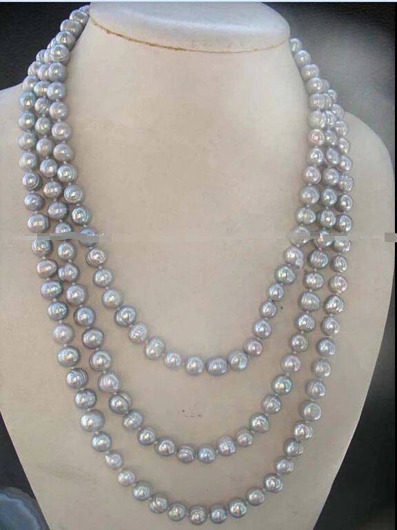

freshwater pearl gray round necklace 65" Noble style Natural Fine jewe FREE SHIPPING