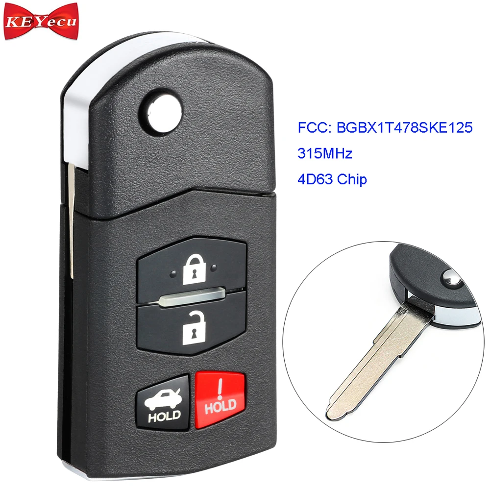 

KEYECU for Mazda 3 5 6 CX-7 CX-9 MX-5 Miata Replacement Remote Control Car Key Fob 315MHz BGBX1T478SKE125