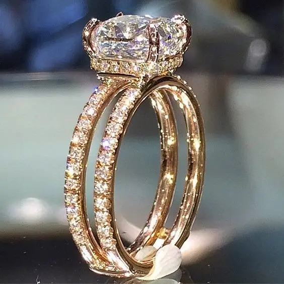 

Big square Cubic Zirconia Double-deck round Rings for Woman Elegant gold color Party Finger Jewelry Accessories Gift
