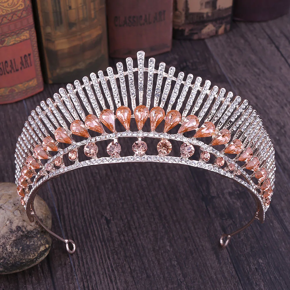

Baroque Rose Gold Champagne Crystal Peacock Bridal Tiara Crown Rhinestone Pageant Diadem Bride Headband Wedding Hair Accessories