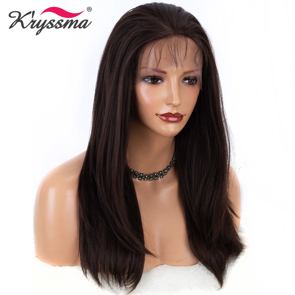 

Brown Ombre Wig Long Straight Synthetic Lace Wig Highlights 16 inches Wig with Baby Hair Glueless Natural Hairline Party Hair