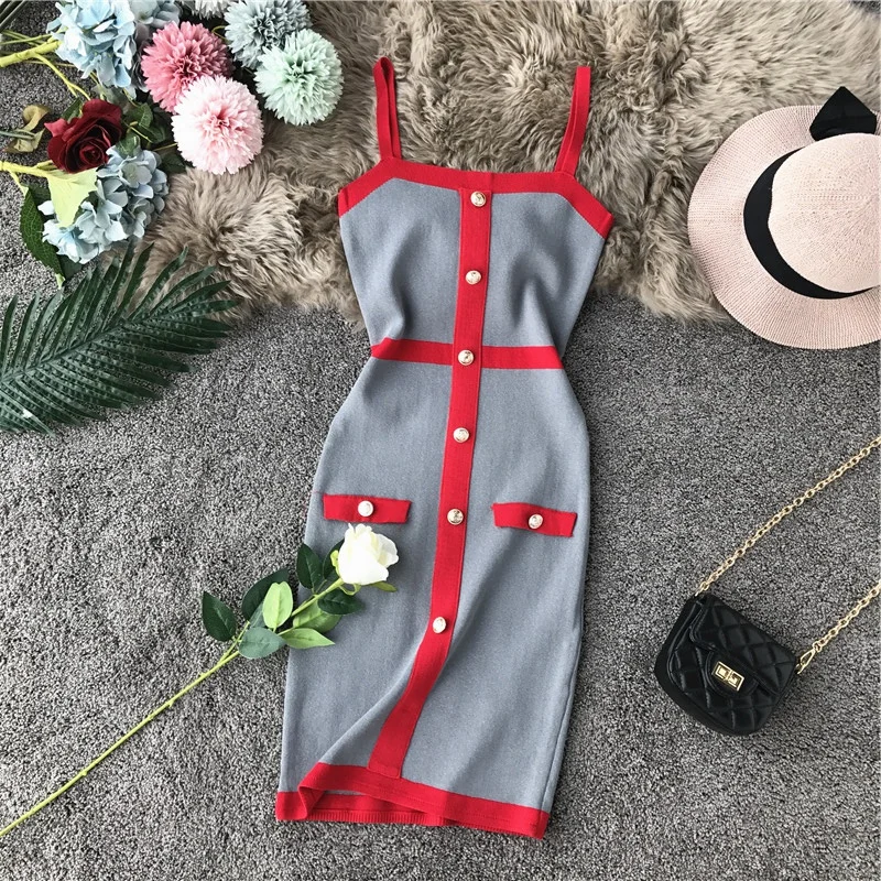 Женское однобортное трикотажное платье ALPHALMODA Полосатое облегающее эластичное