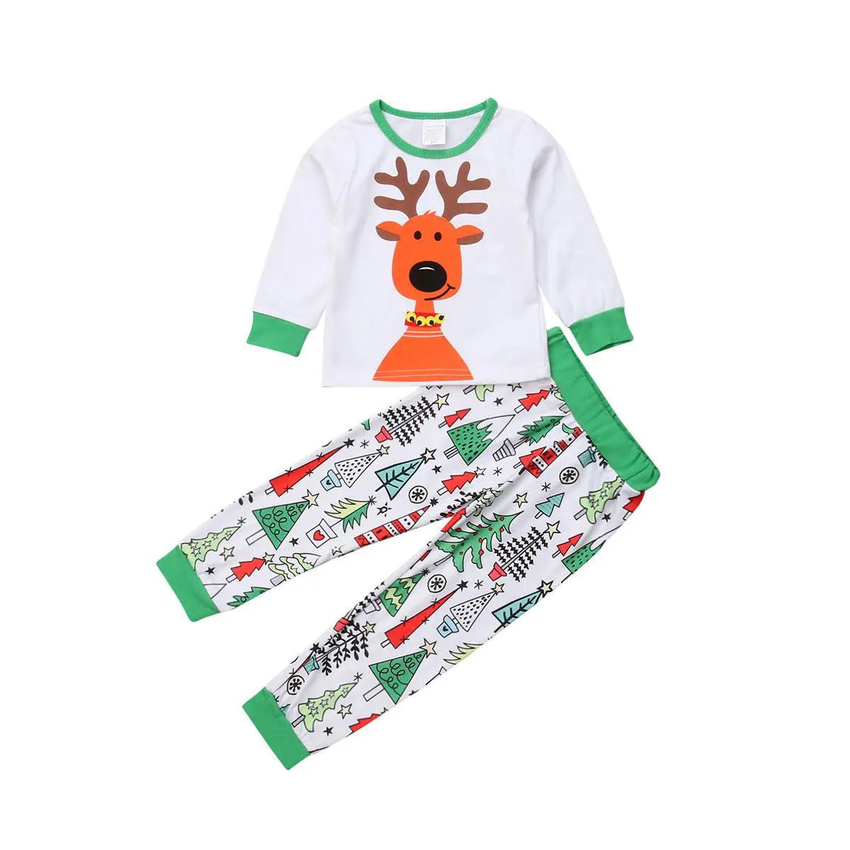 

Newborn Baby Boy Girl Xmas Clothes Home wear Deer Tops Long Sleeve T-shirt Christmas Tree Pants Outfits Set 2019
