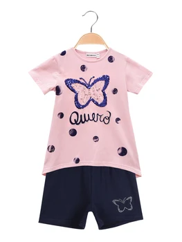 

T-shirts with butterfly and sequins + shorts-summer suit Cotton