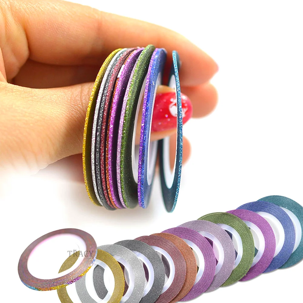 

12 Color Mix Laser 3D Nail Art Striping Tape Line Sticker 1mm Rolls Glitter DIY Nail Decorations Tips Manicure TRNC392