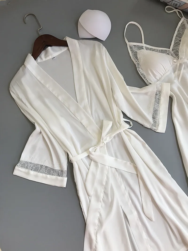 Queenral 2PCS Women Gown Sets Silk Satin Robe Nightgown Set Sleepwear Home Suit Night Sleep Plus Size M-XL Intimate Lingerie 9