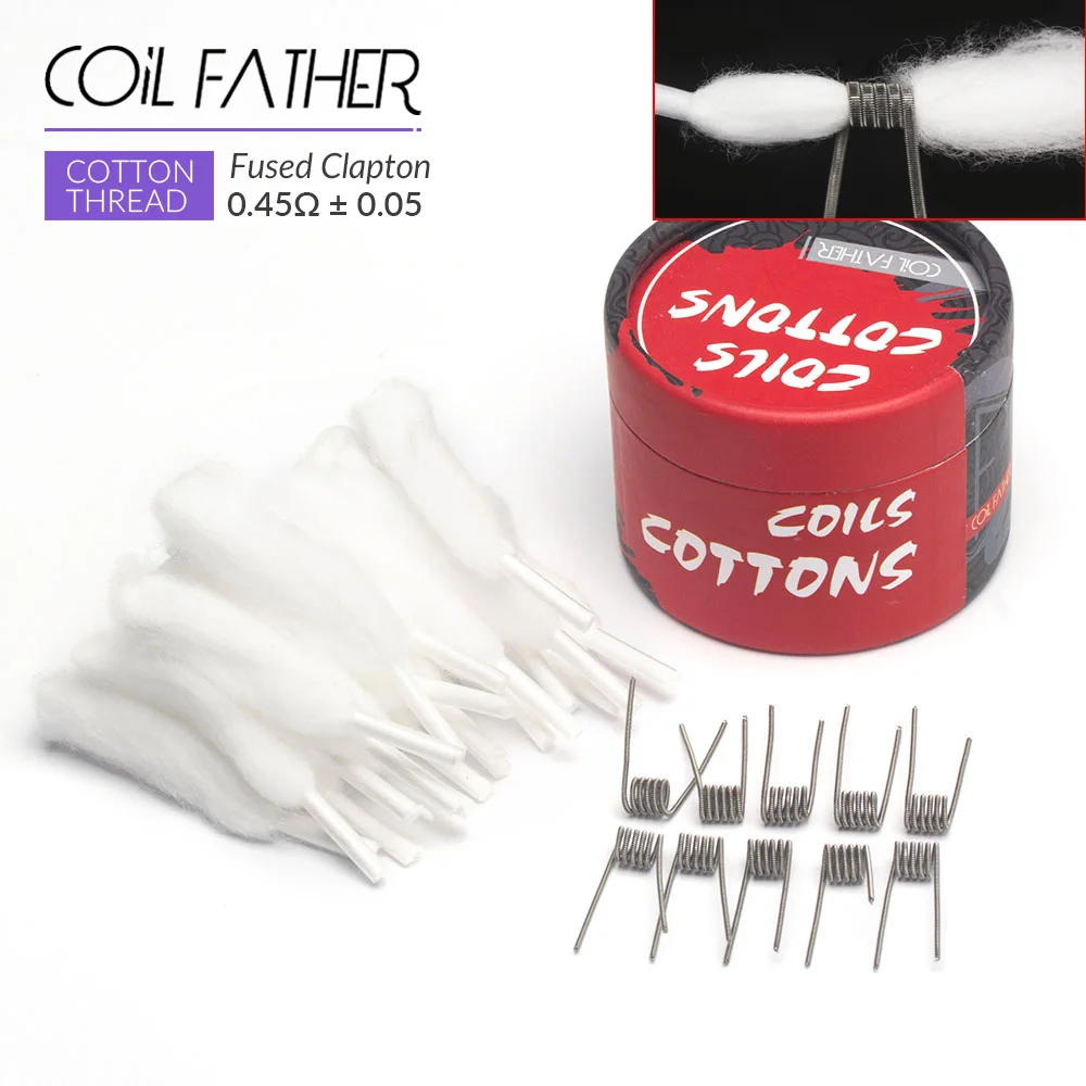 

Coil Father 10pcs Coil Fused Clapton Wire Hive Tiger Quad Flat Mix Twisted 20pcs Cotton For Electronic Cigarette RTA RDTA