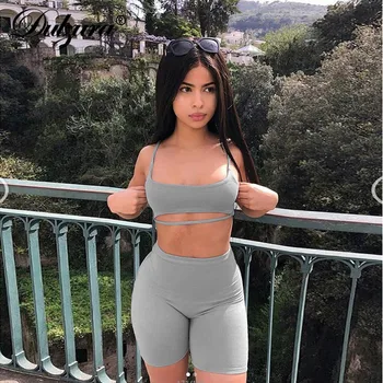 

Dulzura sleeveless crop tank top high waist 2 pieces set sexy shorts 2018 summer autumn winter new fitness streetwear