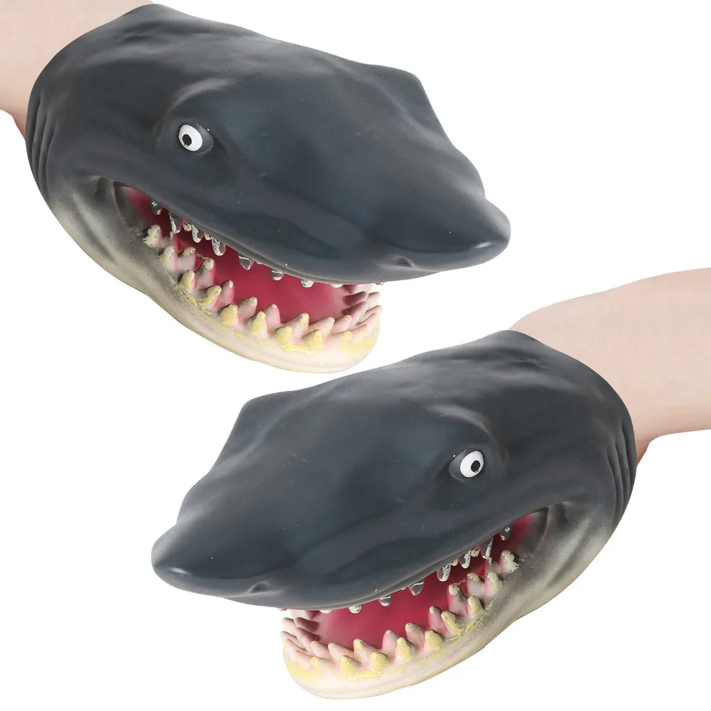 

2 PCS Soft Vinyl Shark Hand Puppet Animal Head Hand Puppet Figure Toys Gloves For Children Role Play Toy Model Gift