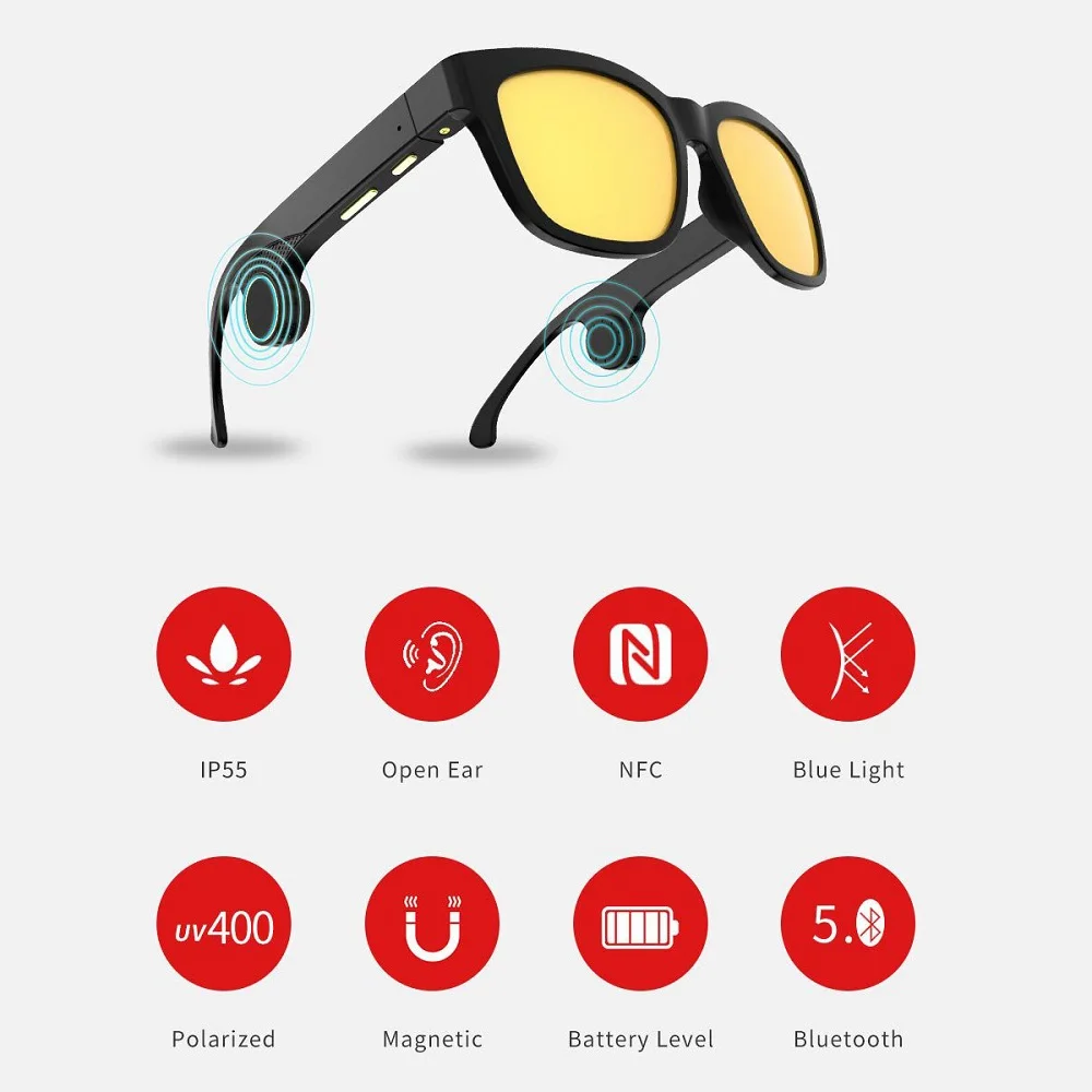 

2019 New Fashion Colorful Bone Conduction Headset Bluetooth Sunglasses Smart Glasses Health Sports Wireless Headphones With Mic