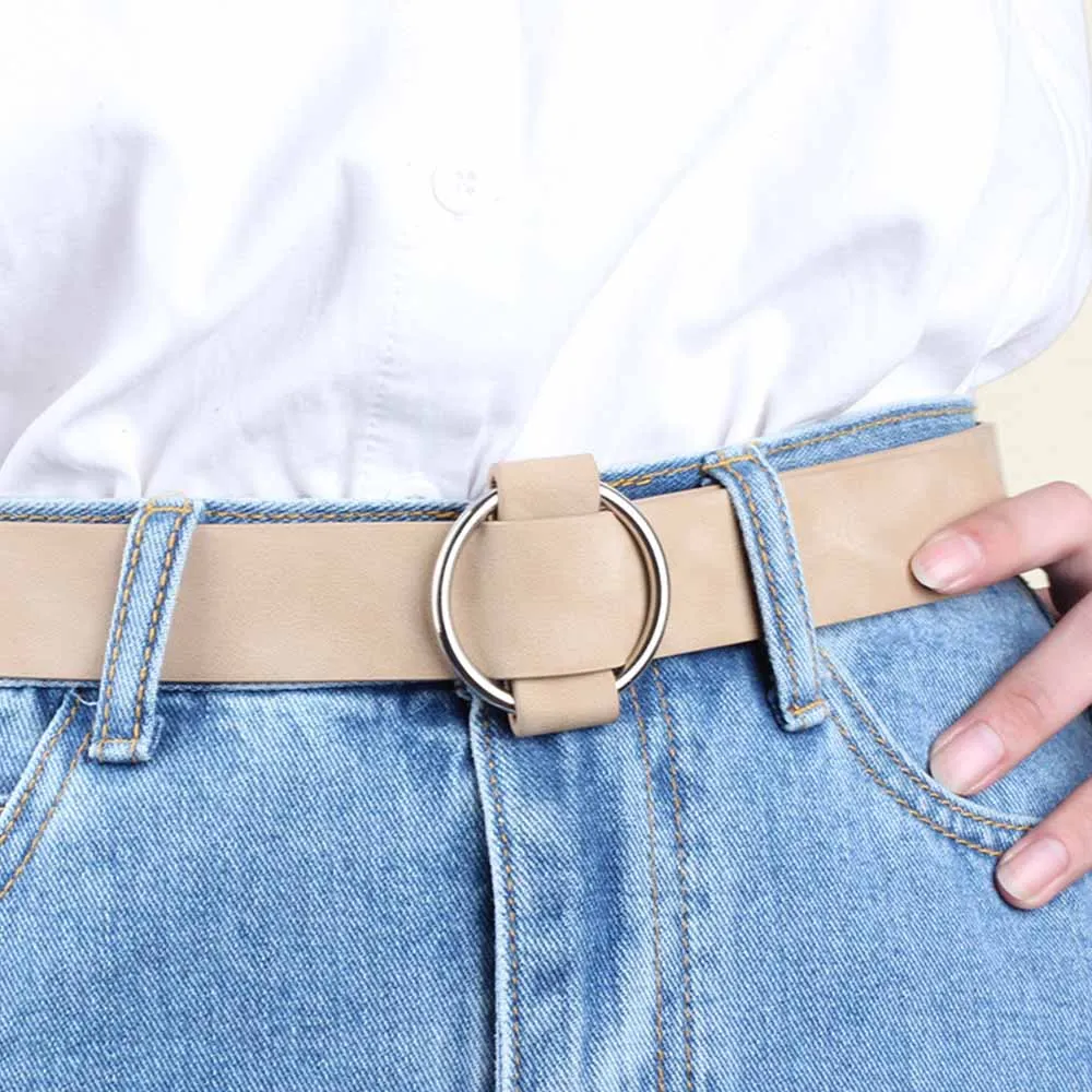 

Women Leather Belt Newest Round Buckle Belts Female Leisure Jeans Wild Without Pin Metal Buckle Women Strap Belt Clothing Decor