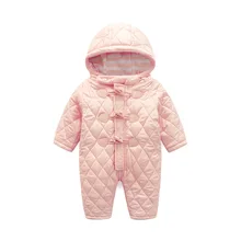 new 2016 autumn and winter baby girl cotton thick pink horns buckle long sleeved Hooded jumpsuit