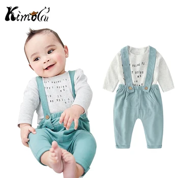 

Kimocat Baby Boy Clothes Cotton Newborn Infant Clothing 2PCS Long Sleeve T-shirt+Suspenders Autumn Winter Roupa Infantil Menino