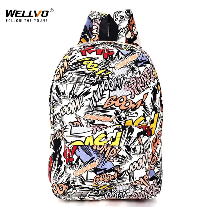 Kopen Graffiti Canvas Rugzak Studenten Schooltas Voor Tiener Meisjes Jongens Rugzakken Zakken Cartoon Printing Rugzak Straat Escolar 1065