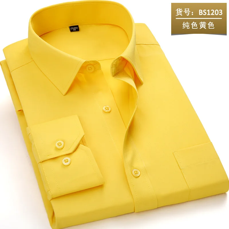 Рубашка большого размера 5XL 6XL 7XL 8XL белая мужская рубашка с длинным рукавом мужские рубашки Повседневная приталенная одежда рубашка в полоску camisa masculina - Цвет: BS1203 Pure yellow