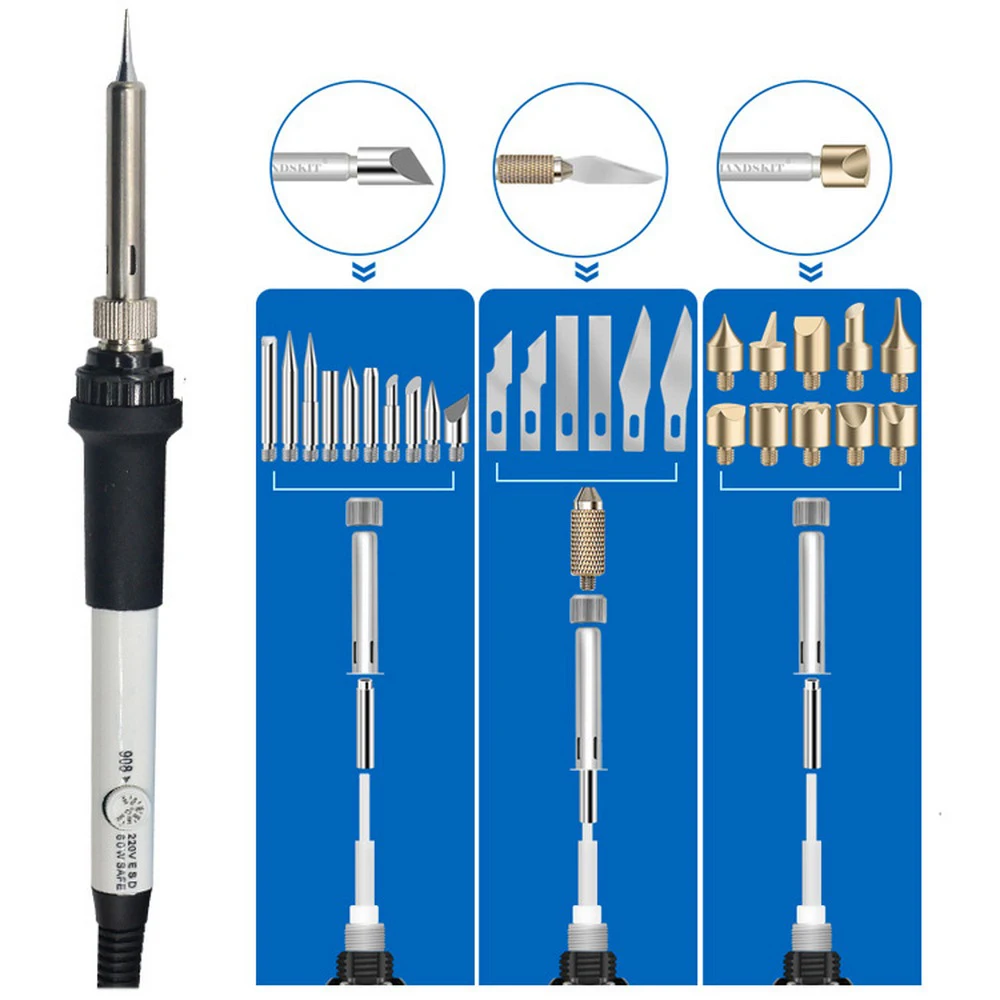 42pcs/Set 60W Carving Pen Soldering Iron Wood Burning Kit Engraving Pen Carving Pyrography Tool Soldering Wood Embossing Set