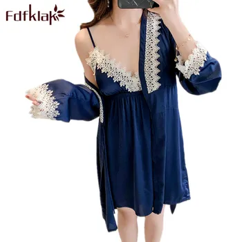 

Spring Summer New Silk Robe Lounge Set Nightdress Women Nightgown With Bathrobe Sleepwear Women Robe Set Lounge Wear Fdfklak
