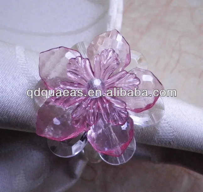 acrylic flower napkin ring in pink ,cheap napkin holderin Napkin Rings