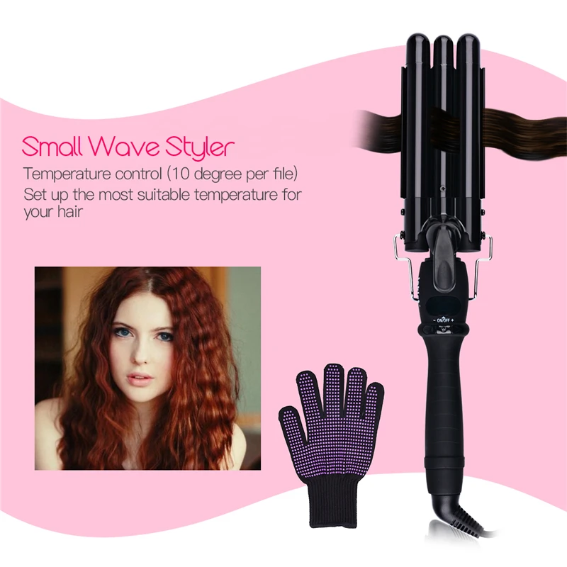 3 Size Lcd Ceramic Triple Barrels Deep Wave Crimper Hair Curler