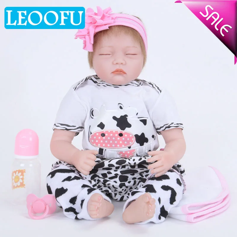 

LEOOFU 55cm 22 inch silicone lifelike body baby dolls with closed eyes kids sleeping toy realistic baby gifts reborn babies doll