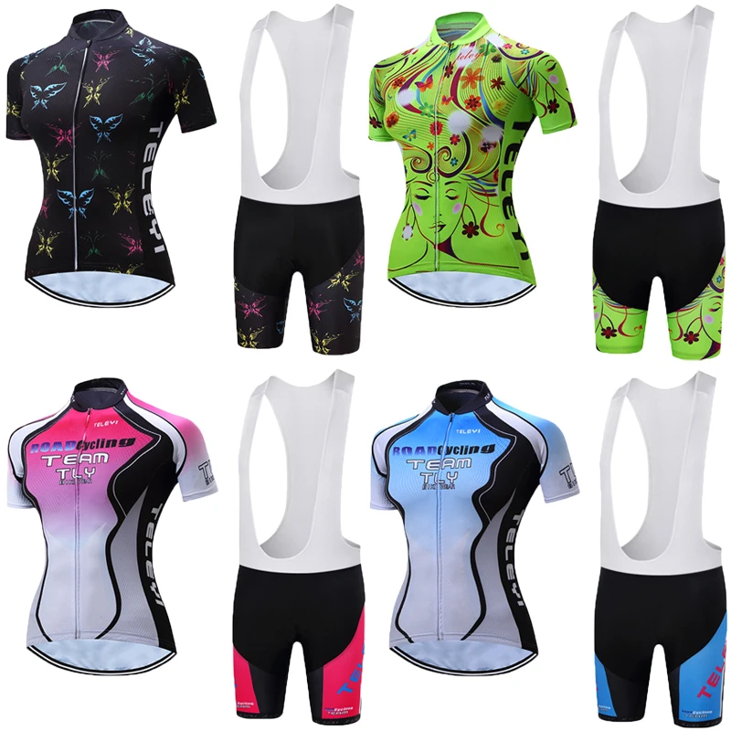 

Women Short Sleeve Cycling Clothes Skinsuit Sets 2019 Summer Bike Clothing Lady Bicycle Jersey Maillot Ciclismo Bib Shorts Kits