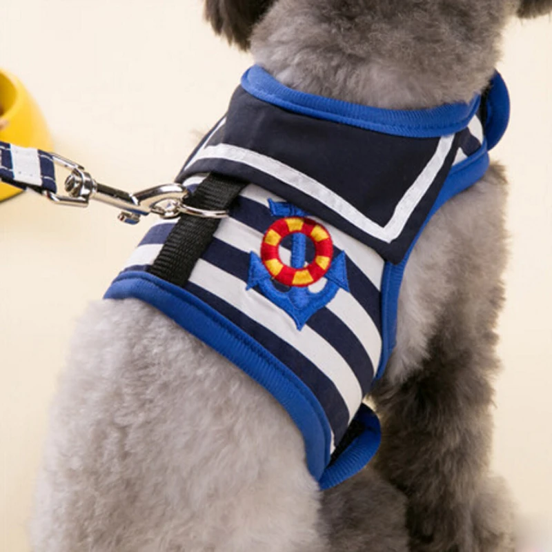 

Navy Style Adjustable Soft Breathable Dog Harness Mesh Vest Harness for Dogs Puppy Cat Collar Pets Chest Strap Leash Set