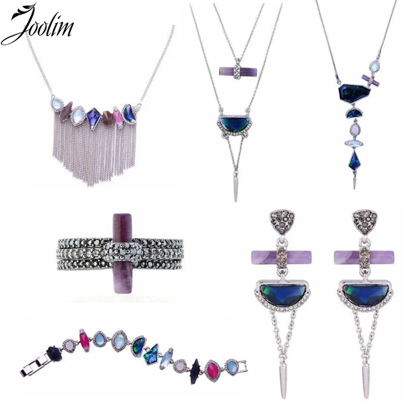 

JOOLIM Jewelry Wholesale/Geo Cut Natrual Stone Necklace Bracelet Earring Set Jewelry Set