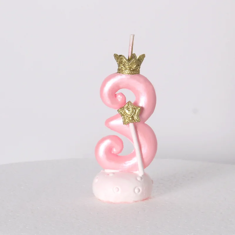 Новая Милая свеча на день рождения розовая Свеча в форме короны украшение торта на день рождения 0-9 цифровая свеча с цифрами Детские сувениры на день рождение вечерние украшения - Цвет: pink 3