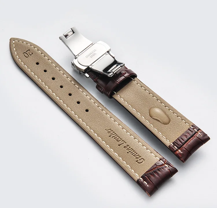 Genuine Leather Watchband with Butterfly Clasp Band Croco Grain Bracelet for Pulseira Watch Strap Replacement Wristbands 12-24mm