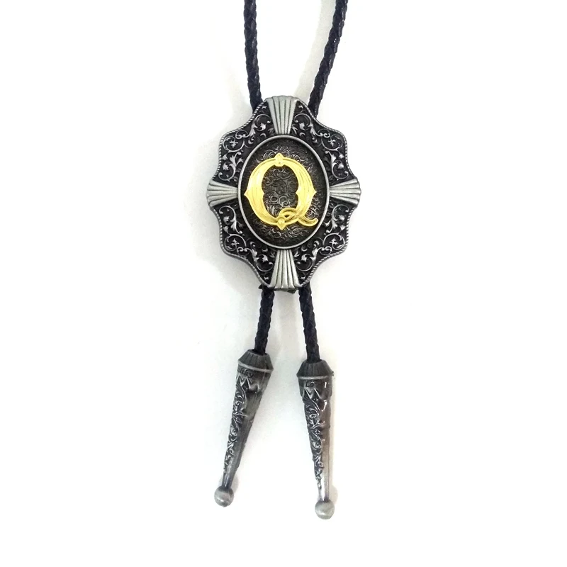 Golden Capital Letter A to Z Rodeo Bolo Tie