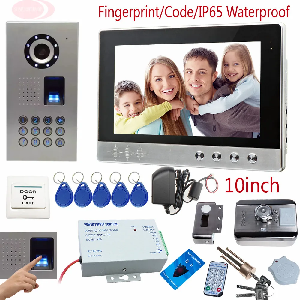 Fingerprint Door Phone 10inch Color Screen Interphone Phone Waterproof IP65 House Security Lock Rfid Unlock Code