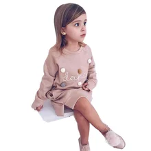 Весенне-осеннее платье для девочек Модное бальное платье с длинными рукавами для малышей длинные топы, детская одежда