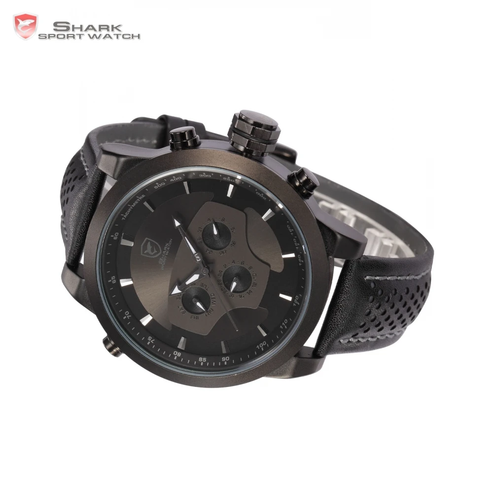 Requiem Shark Sport Watch 6 Hands Calendar Dual Time Zone Black Dashboard Leather Band 3ATM Waterproof Men Military Clock /SH210 Requiem Shark Sport Watch 6 Hands Calendar Dual Time Zone Black Dashboard Leather Band 3ATM Waterproof Men Military Clock /SH210