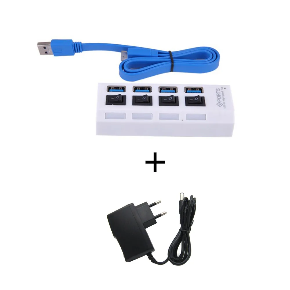 USB 3,0 концентратор 4/7 порт высокая скорость 5 Гбит/с Портативный Micro usb-хаб 3,0 мульти разветвитель с адаптером питания для ноутбука MacBook - Цвет: 4 Port White With EU