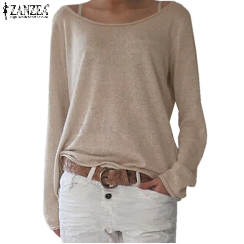 

ZANZEA Women Shirts Long Sleeve Tops O Neck Casual Shirts Slim 2019 Autumn Female Fashion Work Office Blusas Plus Size T-shirts