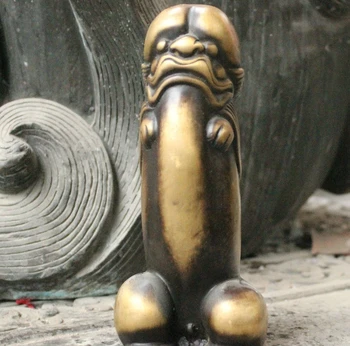 

Folk China Bronze Copper Evil Spirits Beast Head Male Genitals Statue Sculpture