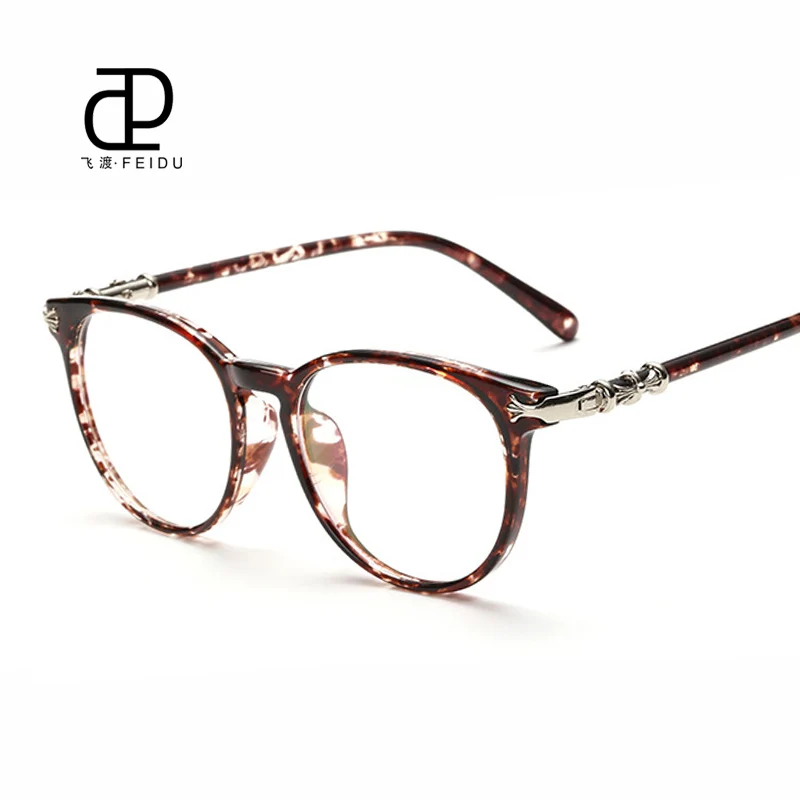 FEIDU Новая мода кошачий глаз солнцезащитные очки оправа для женщин Ретро брендовый дизайн прозрачные линзы очки оправа для мужчин очки с чехлом - Цвет линз: Glossy Stone