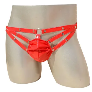 

Men's Patent Leather Shiny Wet Look Bikini Brief Underwear Strappy Under Pants Thong Lingerie for Him Night Club Sexy Costume