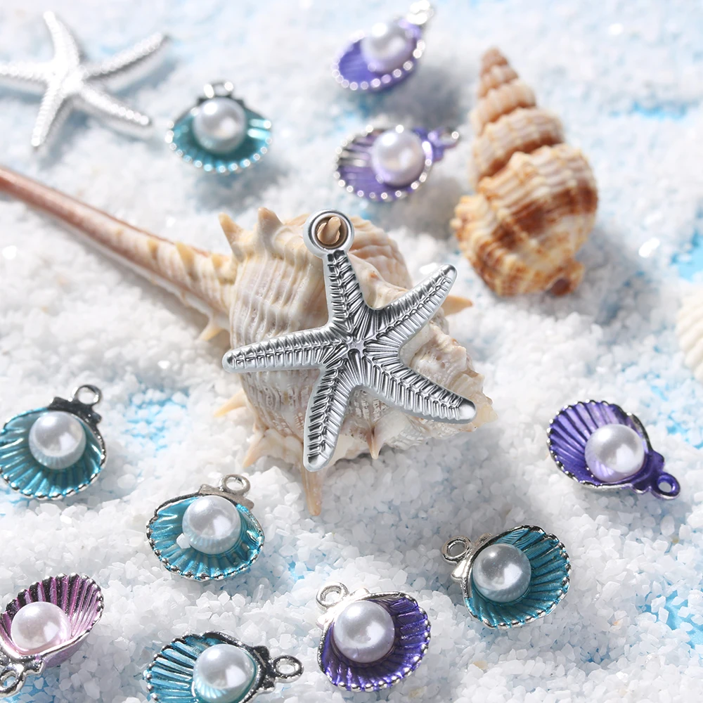 

10Pcs/Pack Enamel Shell Charm Pendant For Women Necklace Pendant Making Alloy Beads Fit Bracelet DIY Jewelry Accessory