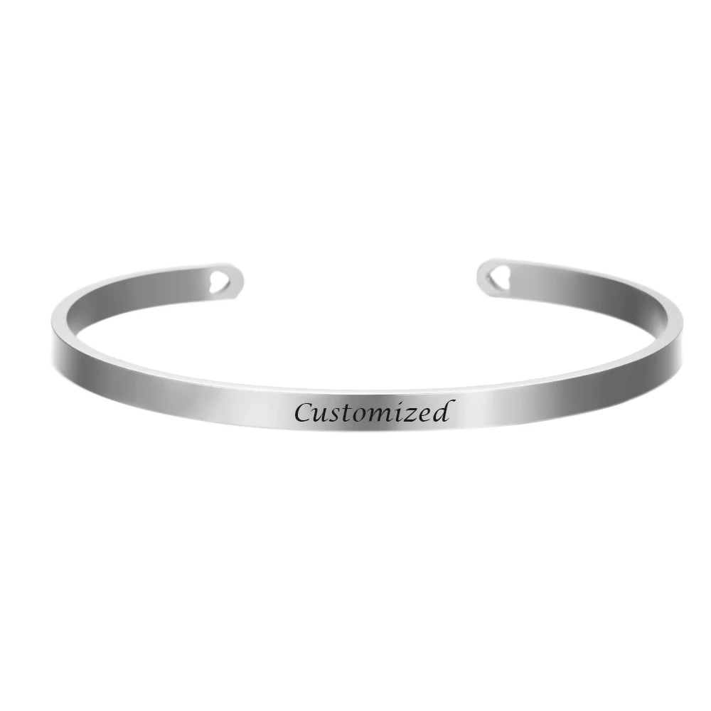 Cuff Bangle Bracelet Personalized Custom Engraving Initial Name Polished Open Cuff Bracelets