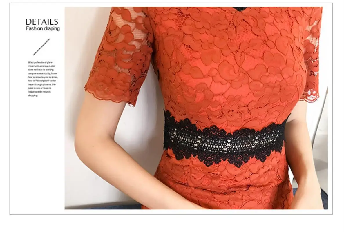 2018 New Red Blue Spring Summer Lace Women dress Short Sleeve Slim Collect Waist In Long Dresses S-XL