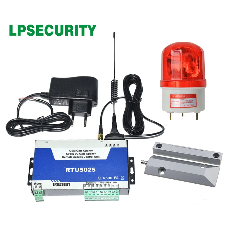 

with 1 alarm lamp 1 door sensor GSM Gate Opener GPRS Door Opener Remote Access Control open Gate/Barrier/Shutter/Garage Door