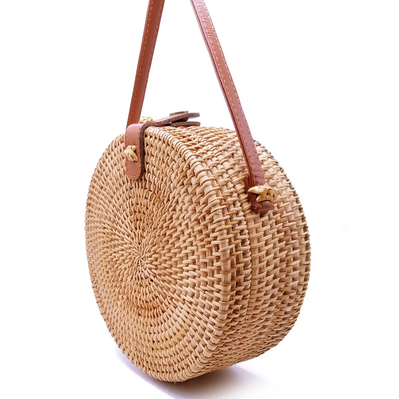 Bohemian Bali Rattan Bags for Women Small Circle Beach Handbags Summer Vintage Straw Bag Handmade messenger bag L26