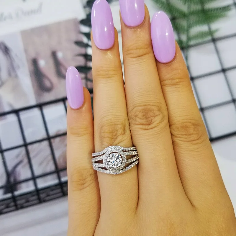 Moonso Real 925 Sterling Silver Ring engagement wedding ring for women AAA zirconia fashion jewelry 3pcs personalized LR235CS