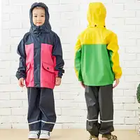 銭 3-10 歳の品質子供レインコートユニセックス防水キッズボーイズガールズジャンプスーツフード付きレインコートスクール雨ギアスーツ