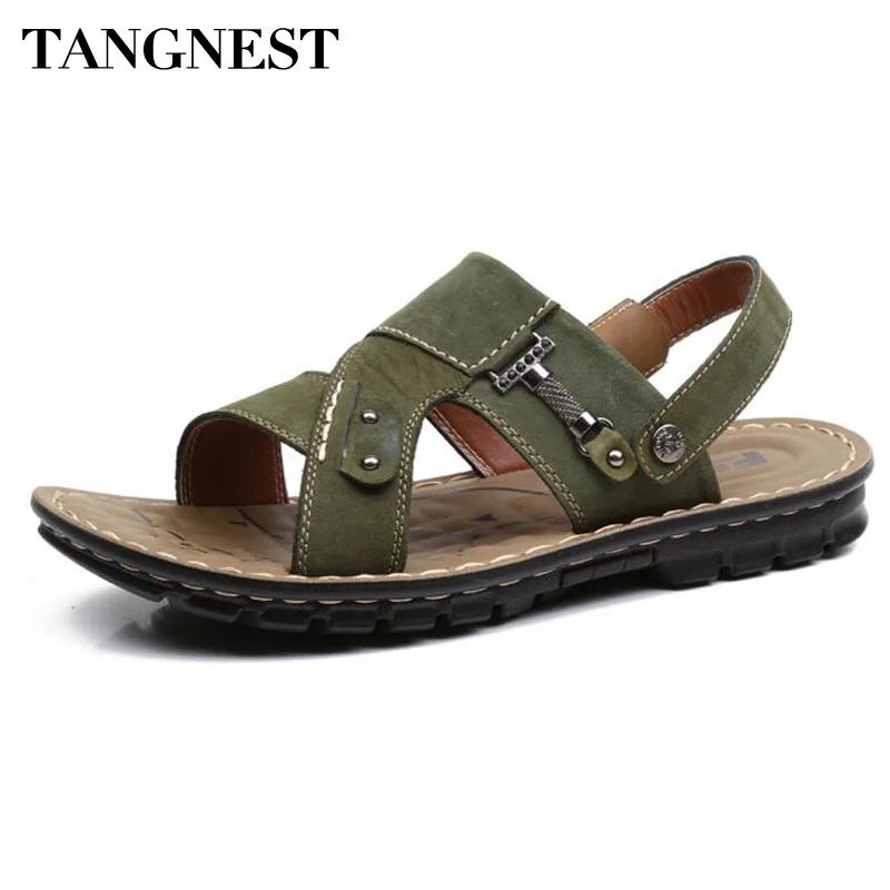 Tangnest Men Summer Gladiator Sandals New 2017 Men Beach Slippers Man Pu Leather Soft Sandals Male