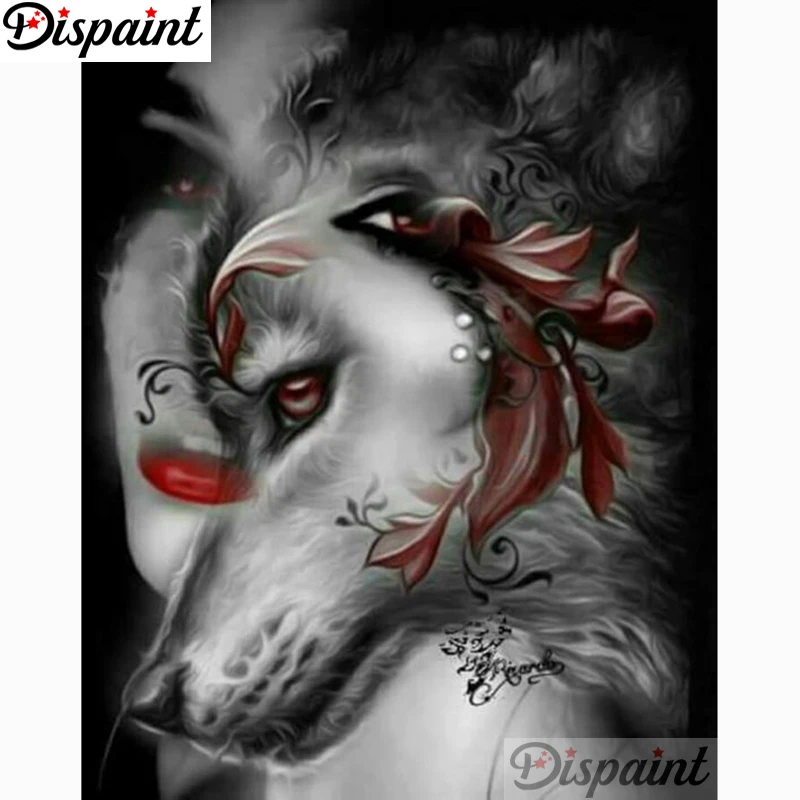 Dispaint 3D Алмазная живопись &quotВолк женщина&quot DIY полные стразы Набор для вышивки