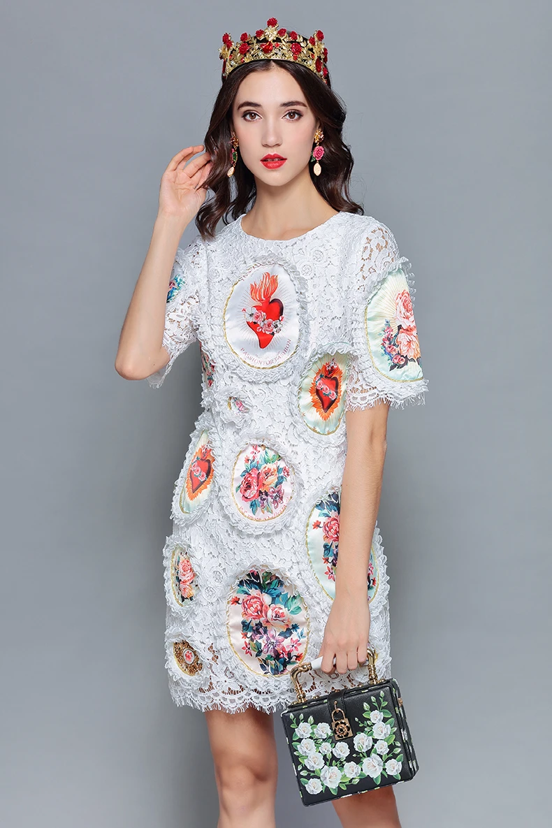 Женское кружевное мини-платье LD LINDA DELLA, дизайнерское белое приталенное платье с коротким рукавом и цветочным принтом, лето